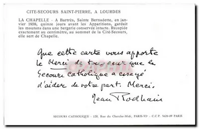 Cidade de Socorro São Pedro, Lourdes — Capela de Bartrès — Socorro Católico — Verso