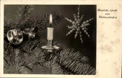 Natal — decorações de abeto, vela e sinos — Editor Fotokarte n°2129