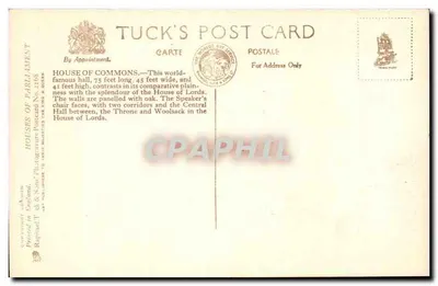 A Câmara dos Comuns — vista interior — Tuck's Post Card n°2168 — Verso