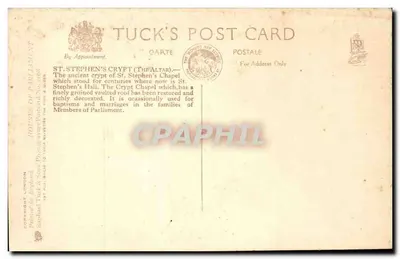 Krypta Świętego Stefana — (Ołtarz) — Tuck's Post Card — Rewers
