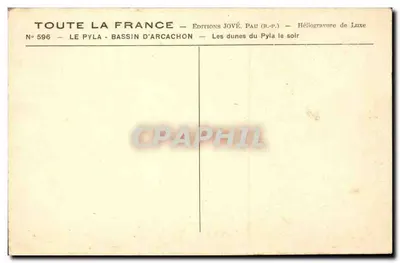 Duny Pyla wieczorem — Basen Arcachon — Wydawnictwo Jové, Pau (R.P.P.) — Rewers
