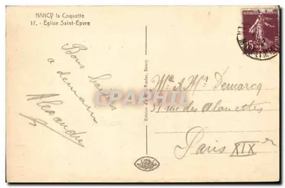 NANCY - Igreja de São Épvre — Editor Röeder, n°17 — Verso