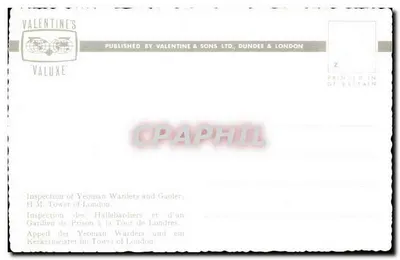 Inspektion der Yeoman Warders und des Gouverneurs an der Tower of London — Valentine & Sons Ltd., Dundee & London, n° ET.2084 — Rückseite