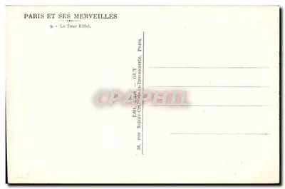 Paris e suas maravilhas — 9. A Torre Eiffel — Editor GUY, Paris — Verso