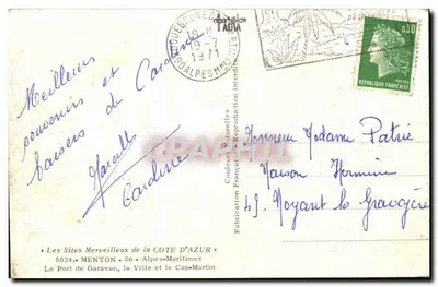 O Porto de Garavan — Menton — Éditeur ADIA — Verso