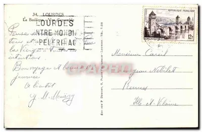 Lourdes — Widok ogółem — Wydawnictwo P. Doucet, nr 34 — Rewers