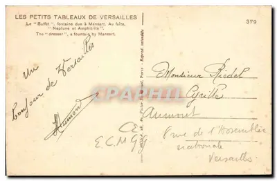 Fontaine do 'Buffet' em Versailles — Netuno e Amfítrite — editada por Victor Emmanuel, Paris, n°379 — Verso