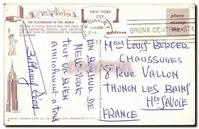 Statua Wolności — Most Brooklyn — Plac Rockefeller — Plac Times Square — Wieża Empire State — Nowy Jork — Herbo Card Co. — Rewers