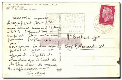 Menton — Miasto widziane z nocy — Kolorowe Francje, OF 17 — Rewers