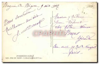Pic du Midi — El observatorio — Ediciones LABOIT F. Sacerdotes, Toulouse — Reverso