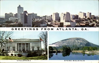 Atlanta, GA — vista panorâmica, Cyclorama e Stone Mountain — editor: The Grahame Card Co.