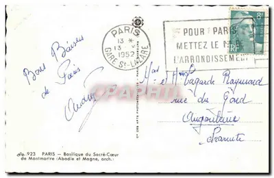Basílica do Sagrado Coração — Montmartre — editor Cap, n° 923 — Verso