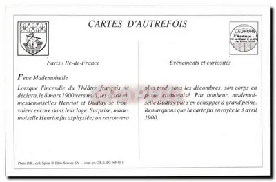 Mademoiselle Henriot — Vitima do incêndio do Teatro Francês — J. BEYAL, Édit. — Verso