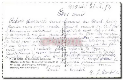 Le Mans - Catedral São Julião — editor Adolphe, n°7 — Verso