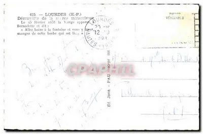 Widok na Najświętszą Maryję Panny w Lourdes — Bernadette Soubirous — Wyd. Jove - Pau, n°425 — Rewers