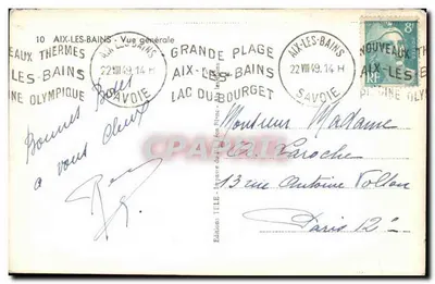 Aix-les-Bains — Vue générale — Éditions Tille, Imprimeur du Rhône, n°10 — Verso