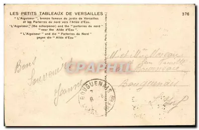 L'Aiguiseur — famoso bronzo del giardino di Versailles — editore Monna, n°376 — Verso