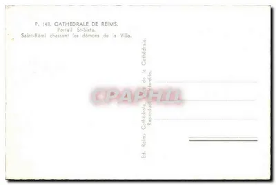 San Rémì que expulsa a los demonios de la Ciudad — Portal de San Sixto, Catedral de Reims — Edición de la Catedral — Reverso