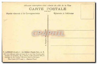 Langeais — O Castelo (Fachada Leste) — A. Papeglin, Paris — Verso