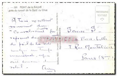Most La Balme — blisko tunelu Dent du Chat — Wydawnictwo Télé - Impasse du Bal — Aix-les-Bains — Rewers