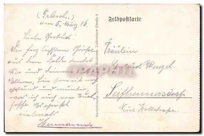 破壊された通りのビュー — フェルトポストカード — フレテヴァル, 1916年3月5日 — 裏面
