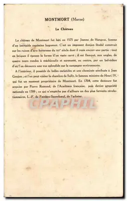 Montmort (Marne) — O Castelo — Coleção da Solution Pautaubege, 6e Série — Verso