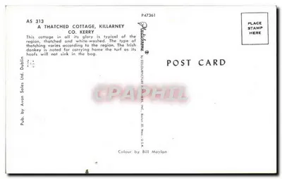 Cottage com telhado de colmo, Killarney — Co. Kerry — editor Avon Sales Ltd, Dublin — Verso