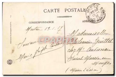 Menton — Widok z Garavan między kwiatami — Wydawca B&G, nr 931 — Rewers
