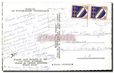 Le Puy-de-Dôme Turístico — tarjeta postal turística con mapa de carreteras y fotos de lugares — Ediciones del Hôtel de Ville - Vichy — Reverso