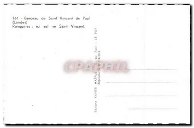 Berço de Santo Vicente de Paulo — Ranquines (Landes) — Edições Xavier Mappus — Verso