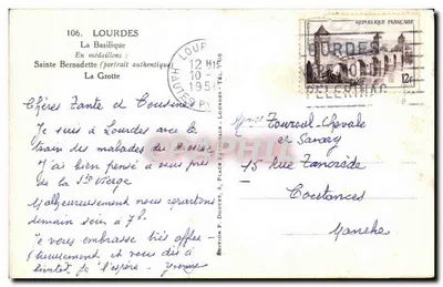 Lourdes — A Basílica, a Gruta e Santa Bernadette — edição P. Doucet — Verso