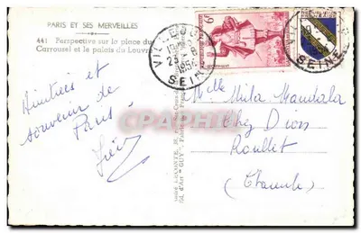 Piazza del Carrousel — vista del Palazzo del Louvre — editore Guy, n° 441 — Verso