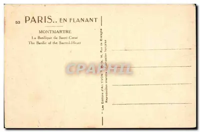 Montmartre — A Basílica do Sagrado Coração — Edições d'Art YVON — Verso