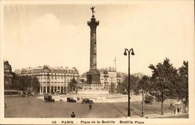 Paris - Praça da Bastilha — coluna da Bastilha com estátua de anjo — editor A. Lecointe, n° 45