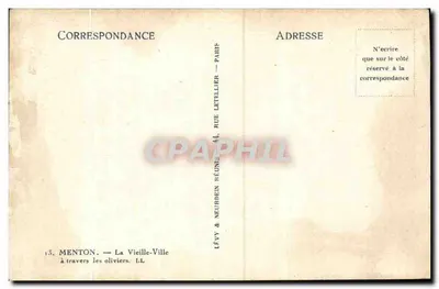 Menton — Stare Miasto przez oliwki — Wydawca Lévy & Neurdein Réunis — Rewers