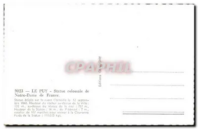 Kolosalna statua Najświętszej Panny Maryi z Francji — Le Puy — Wydawca GLAGNY, nr 9023 — Rewers