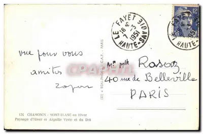 Chamonix - Mont-Blanc w zimie — Widok zimowy i Aiguille Verte oraz Drû — wydawca REAL-PHOTO-C.A.P. - PARYŻ, n° (50) — Rewers