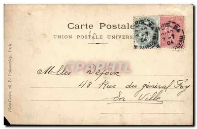 Mulher com guarda-chuva — Paris — Union Postale Universelle, n° 28, B4 Poissonnière — Verso