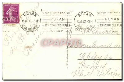 ROYAN - Perspectiva da Grande Conche — Bilhete postal antigo n°230, editor A. Airiodrome des Arts Photographiques — Verso