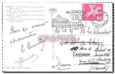 Ginevra — Getto d'acqua e Monte Bianco — Edizioni C. Sartor, n° 8982 — Verso