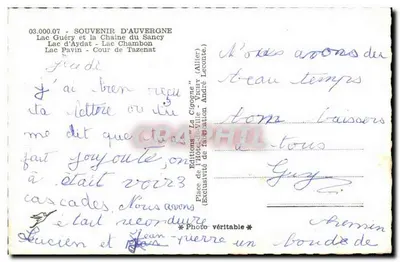 Jeziora Auvergne — Wydawnictwo Hôtel-de-Ville — Vichy (Allier) — n° 03.000.07 — Rewers