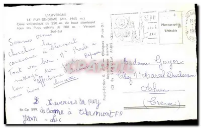 Le Puy-de-Dôme — Wulkaniczny zbocze o wysokości 550 m. dominujące nad sąsiednimi Puyami — Fotowydawnictwo G. d'Oliveriques, Paryż — Rewers