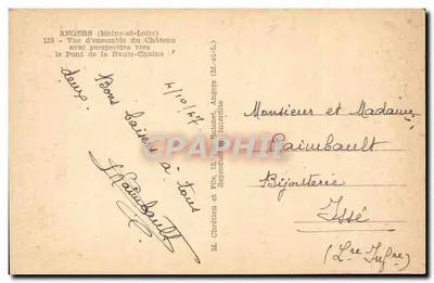 Angers (Maine-et-Loire) — Ogólny widok zamek z perspektywą na most Haute-Chaine — M. Chrétien i Syn, Angers — Rewers