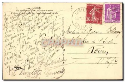 Portal da Catedral de São Pedro — Lisieux — editor La Cigogna, n° 29 — Verso