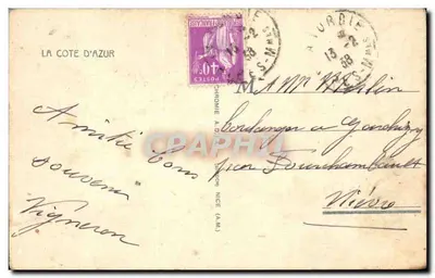 La Turbie (A.M.) — Vista sobre a Torre de Augusto e o Monte Agel — editor não identificado, n° 14 — Verso