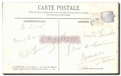 Chinon - O Castelo - A Torre do Moulin e a Vale da Vienne — Carta Postal de Luxo — Verso