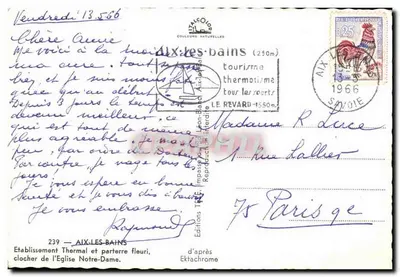 Aix-les-Bains — Istituto Termale e parterre fiorito, campanile della Chiesa di Notre-Dame — Éditions TEF — Verso