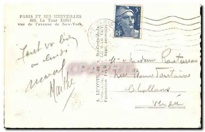 A Torre Eiffel — vista da Avenida de Nova York — editor A. Leconte, n°403 — Verso