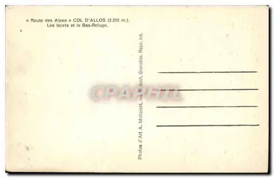 Col d'Allos — I tornanti e il Bas-Refuge — Foto d'Arte A. Mollaret, Grenoble — Verso