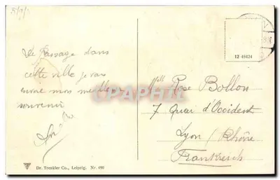 Köln — Widok katedry i mostu Dombrücke — Dr. Trenkler Co., Leipzig, Nr. 490 — Rewers